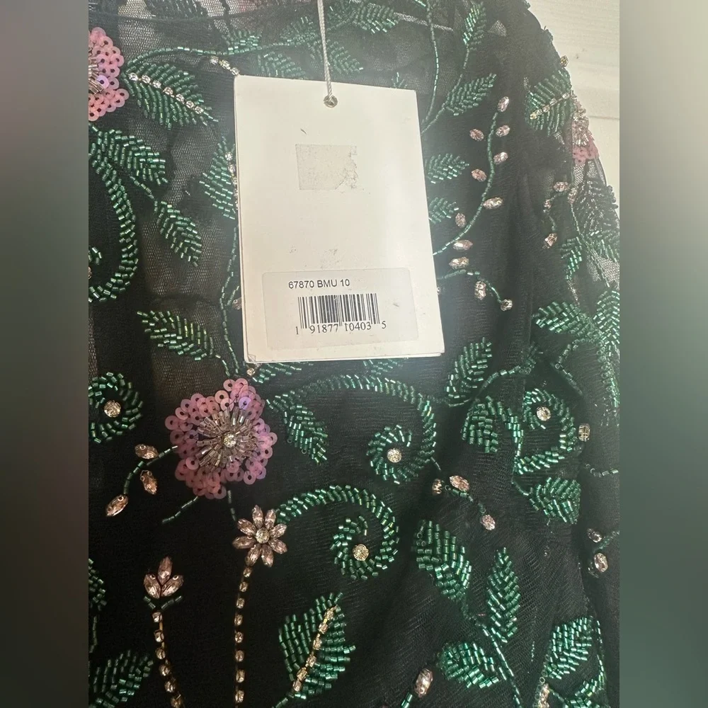 Mac Duggal Black Dress with Green Floral Sleeves - Picture 5 of 9